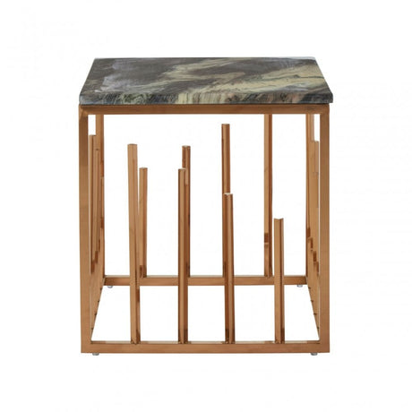 Tula Rose Gold Finish Square Side Table, Rose Gold