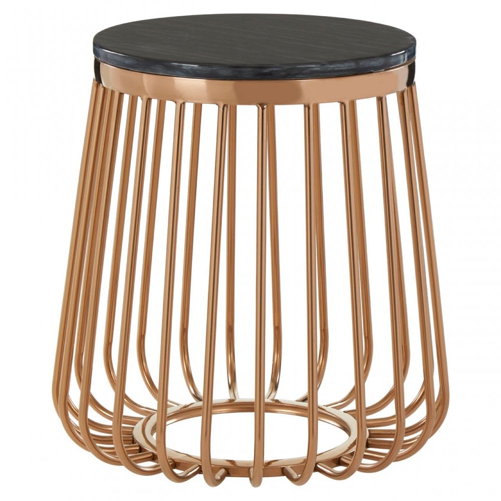 Tula Cage Design Round Side Table, Rose Gold