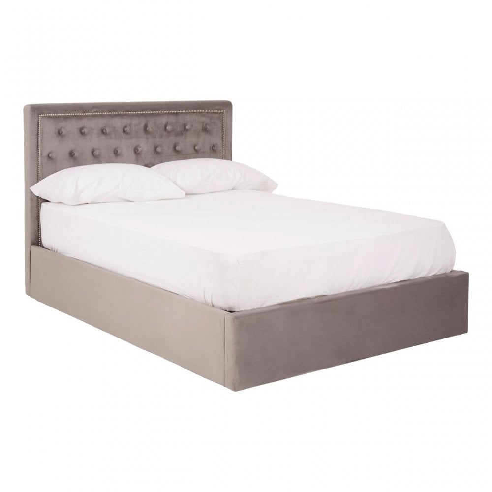 Hannah Brushed Steel Velet Double Bed, Grey
