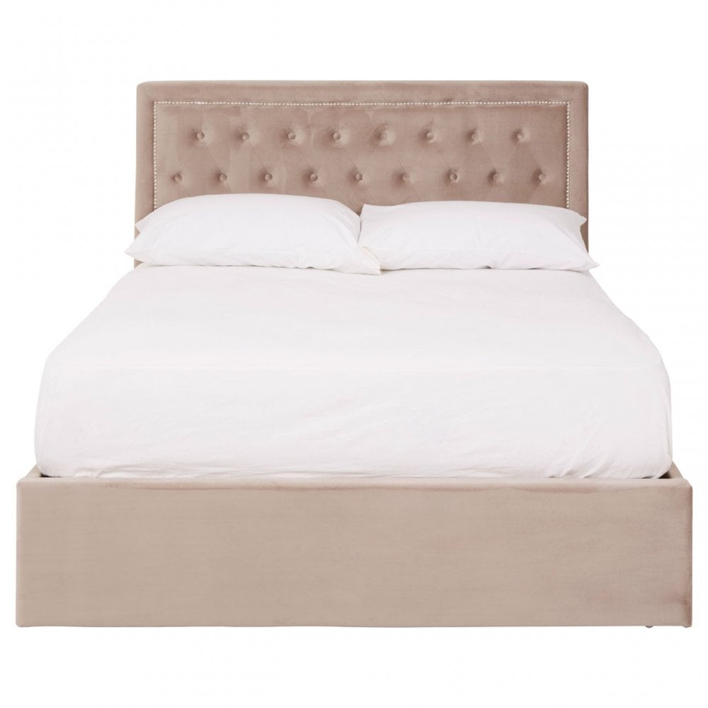 Hannah Mink Velvet Double Ottoman Bed, Beige