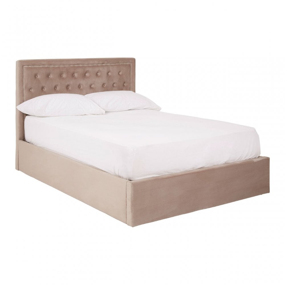 Hannah Mink Velvet Double Ottoman Bed, Beige