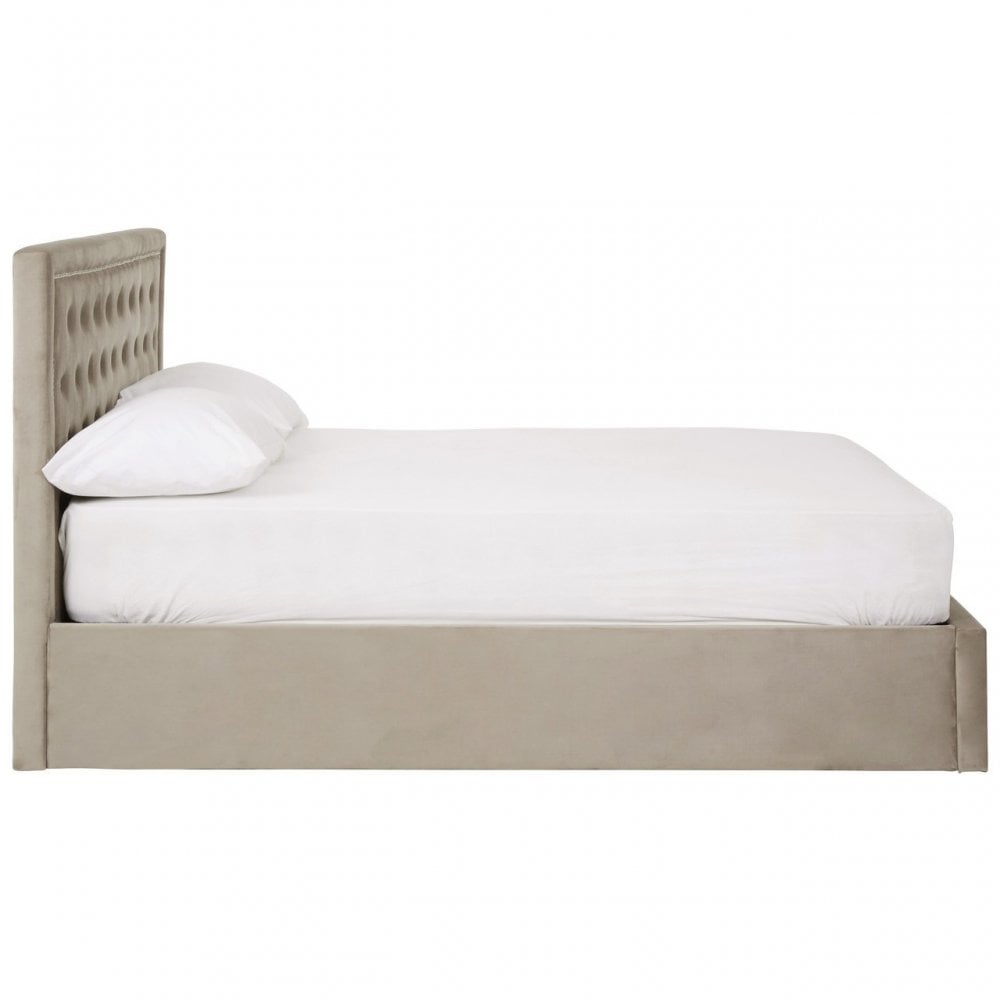 Hannah Mink Velvet Double Ottoman Bed, Beige