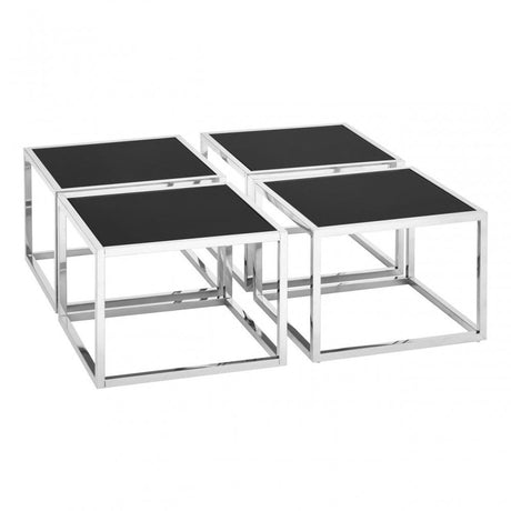 Horizon Silver Coffee Table And Stools Set, Black