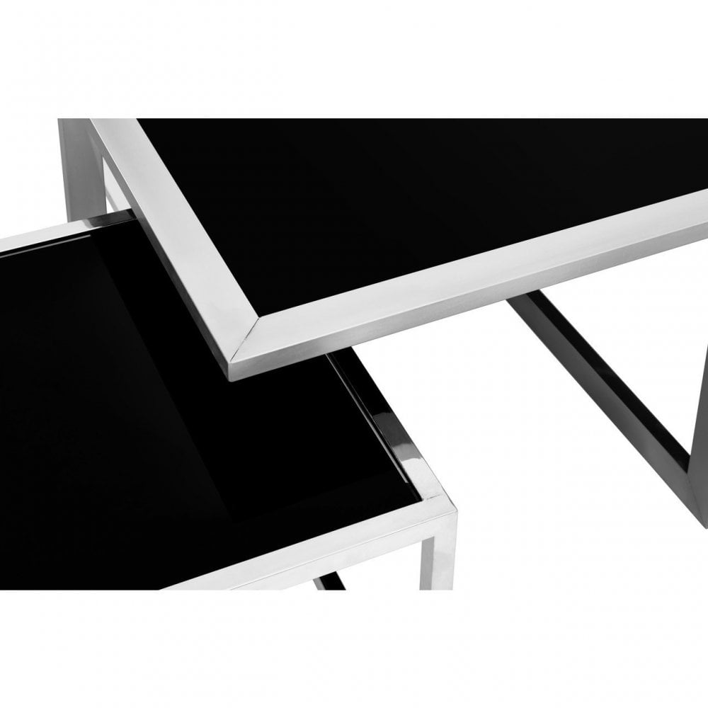 Horizon Silver Coffee Table And Stools Set, Black