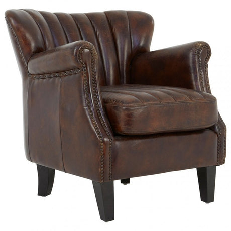 Victor Winged Brown Leather Armchair, Brown