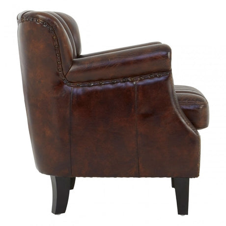 Victor Winged Brown Leather Armchair, Brown