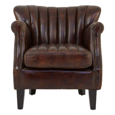 Victor Winged Brown Leather Armchair, Brown