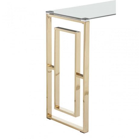 Allure Gold Finish Square Legs Console Table, Gold