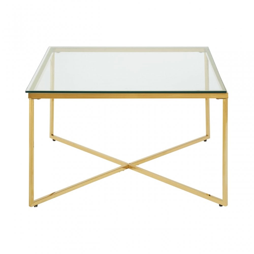 Allure Gold Finish Cross Base End Table, Gold