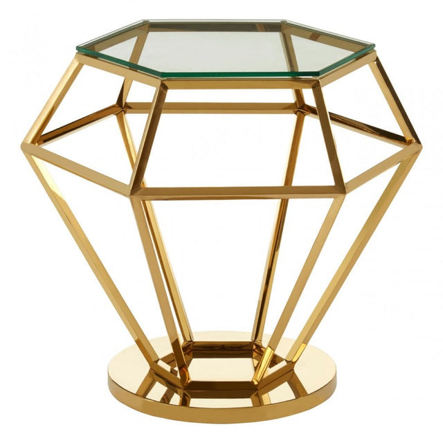 Allure Small Gold Finish Diamond End Table, Gold