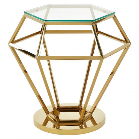 Allure Small Gold Finish Diamond End Table, Gold