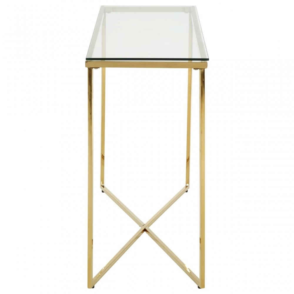 Allure Cross Base Console Table, Gold