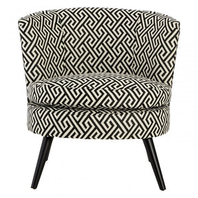 Round Black and White Greek Key Armchair, White