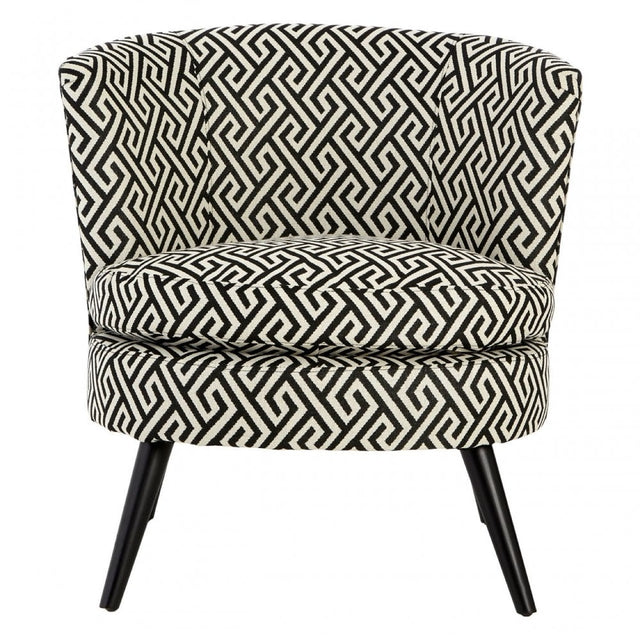 Round Black and White Greek Key Armchair, White