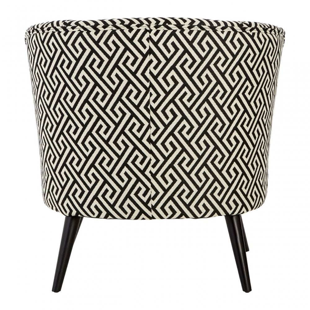 Round Black and White Greek Key Armchair, White
