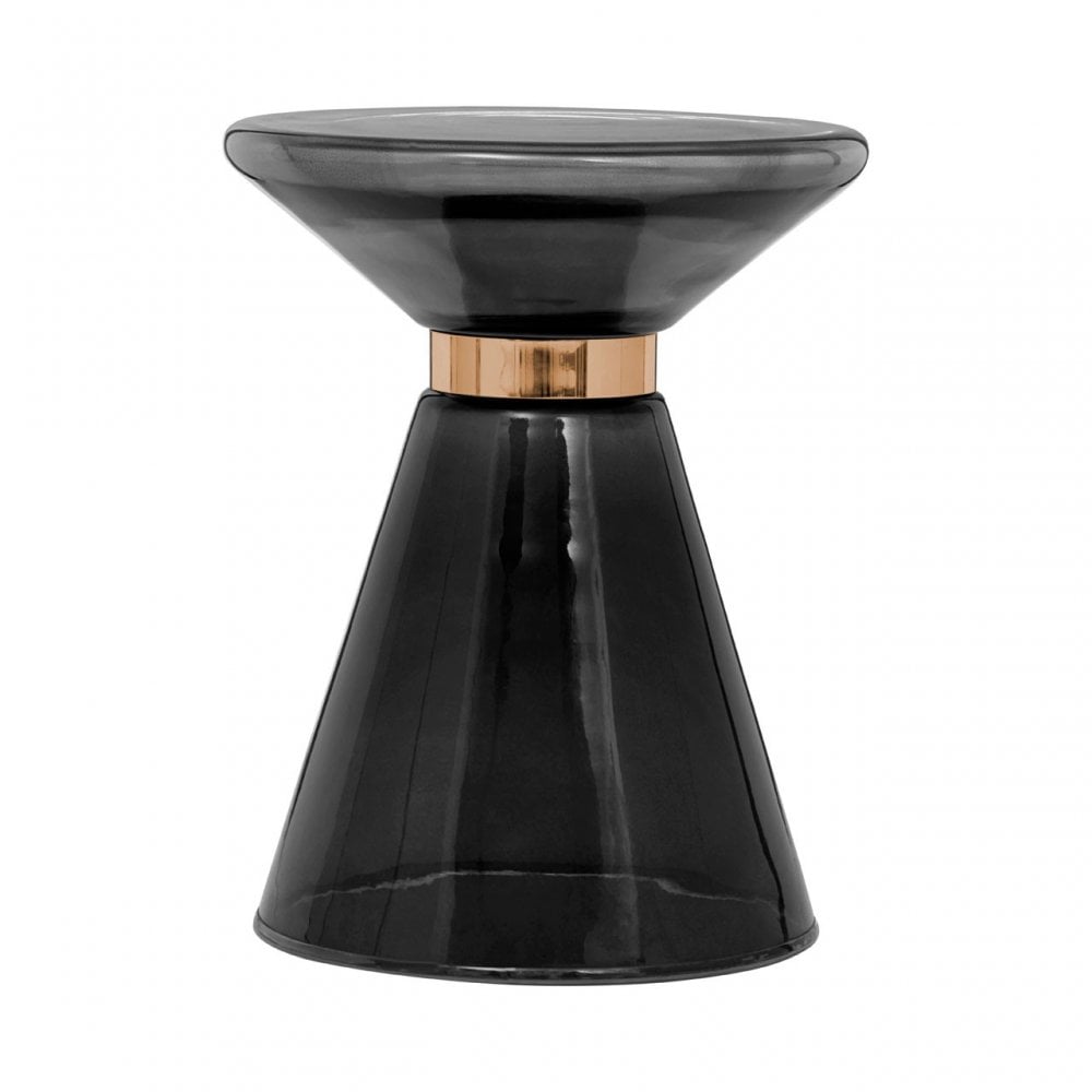 Martini Black Glass / Copper Finish Side Table, Black