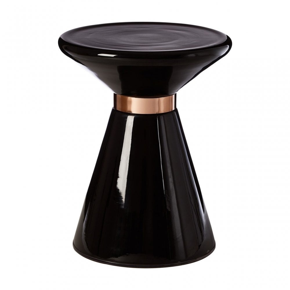 Martini Black Glass / Copper Finish Side Table, Black