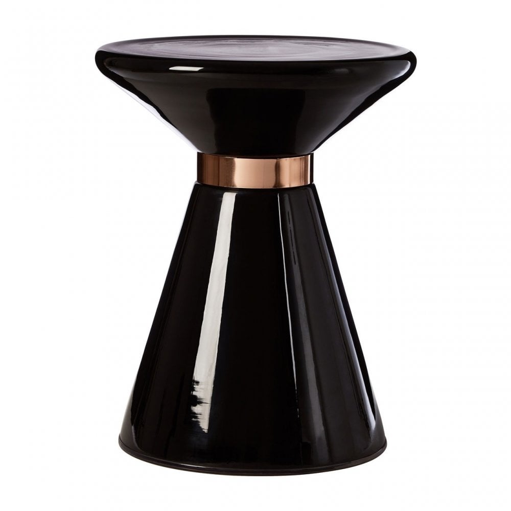 Martini Black Glass / Copper Finish Side Table, Black