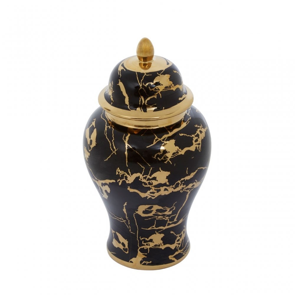 Marmo Marble Effect Black And Gold Large Ceramic Jar