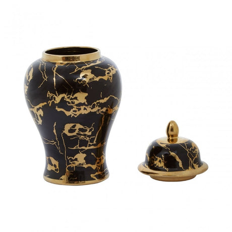 Marmo Marble Effect Black And Gold Large Ceramic Jar