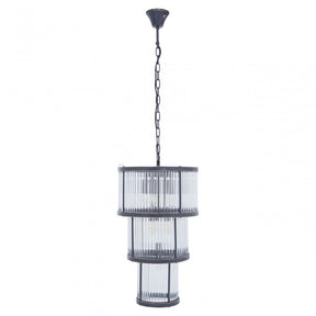Salasco 3 Tier Black Finish Glass Chandelier, Black