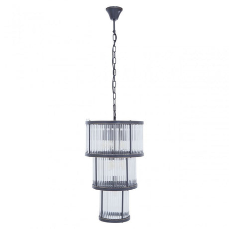 Salasco 3 Tier Black Finish Glass Chandelier, Black