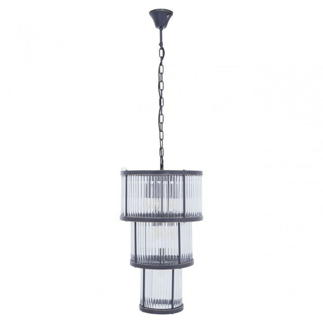 Salasco 3 Tier Black Finish Glass Chandelier, Black