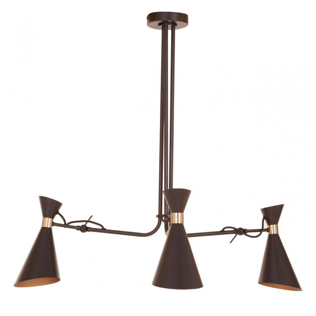 Linox 3 Shade Black And Gold Bent Arm Pendant, Black