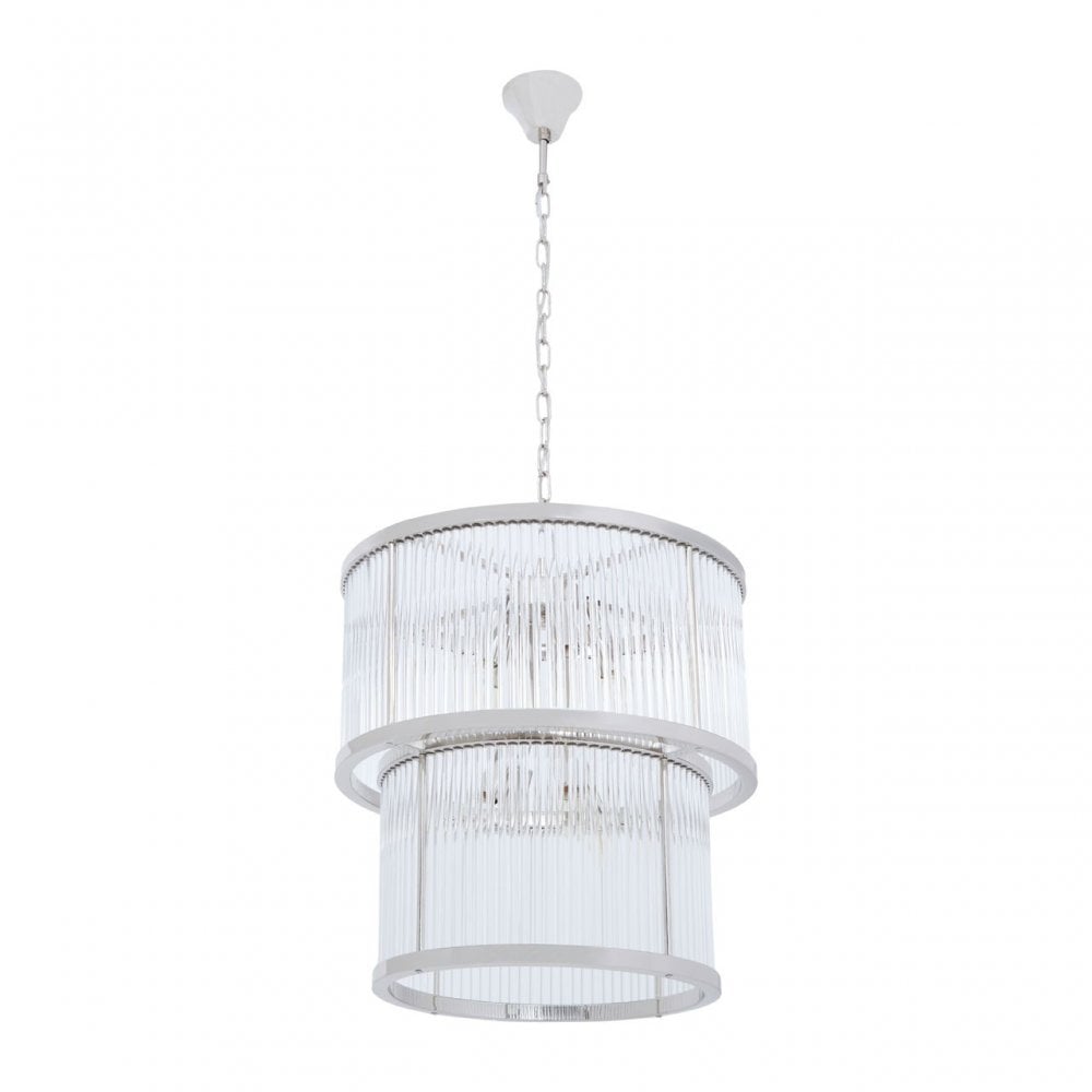 Salasco 2 Tier Nickel Finish Glass Chandelier, Silver