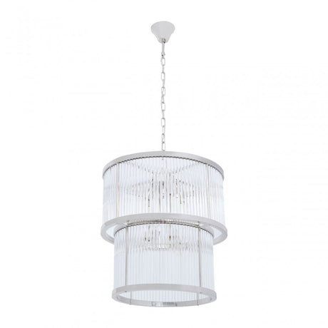 Salasco 2 Tier Nickel Finish Glass Chandelier, Silver