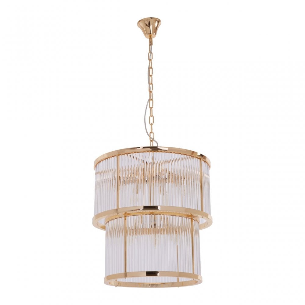 Salasco 2 Tier Gold Finish Glass Chandelier, Gold
