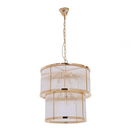 Salasco 2 Tier Gold Finish Glass Chandelier, Gold