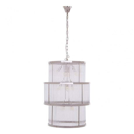 Salasco 3 Tier Nickel Finish Glass Chandelier, Silver