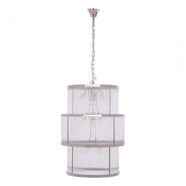 Salasco 3 Tier Nickel Finish Glass Chandelier, Silver