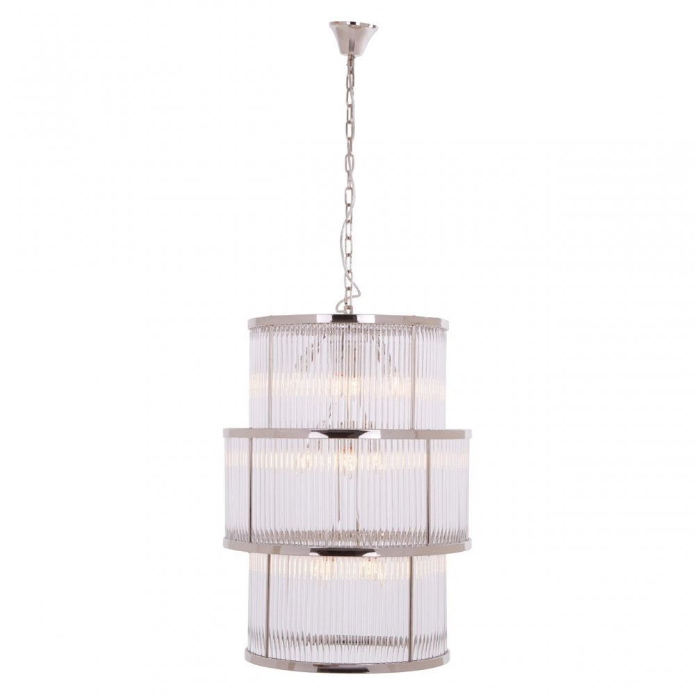 Salasco 3 Tier Nickel Finish Glass Chandelier, Silver