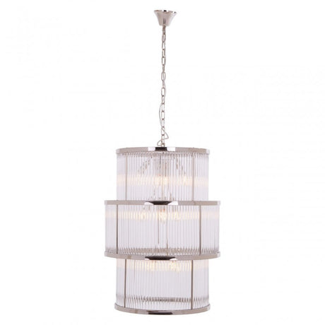 Salasco 3 Tier Nickel Finish Glass Chandelier, Silver