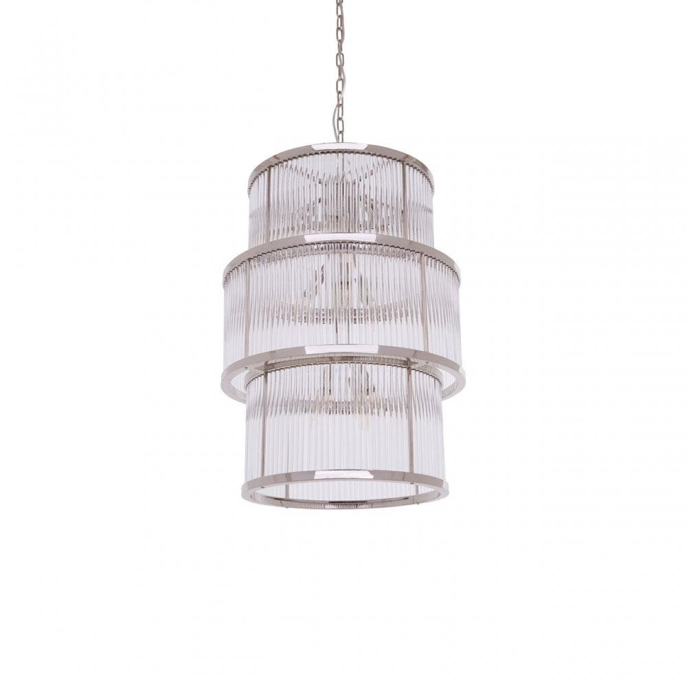 Salasco 3 Tier Nickel Finish Glass Chandelier, Silver