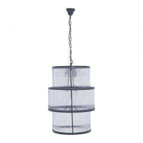 Salasco Black Finish 3 Tiered Glass Chandelier, Black