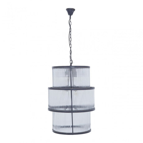 Salasco Black Finish 3 Tiered Glass Chandelier, Black
