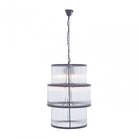 Salasco Black Finish 3 Tiered Glass Chandelier, Black