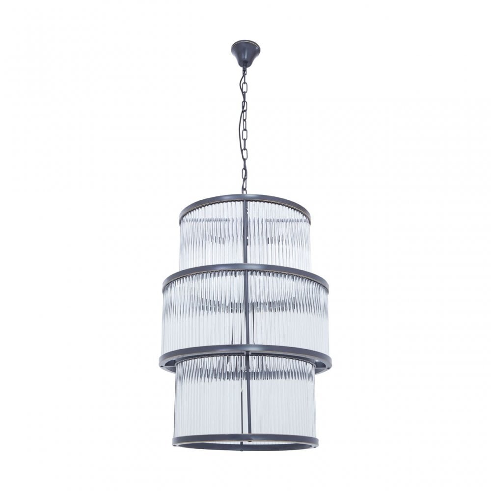 Salasco Black Finish 3 Tiered Glass Chandelier, Black