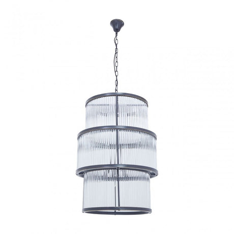 Salasco Black Finish 3 Tiered Glass Chandelier, Black