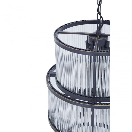 Salasco Black Finish 3 Tiered Glass Chandelier, Black