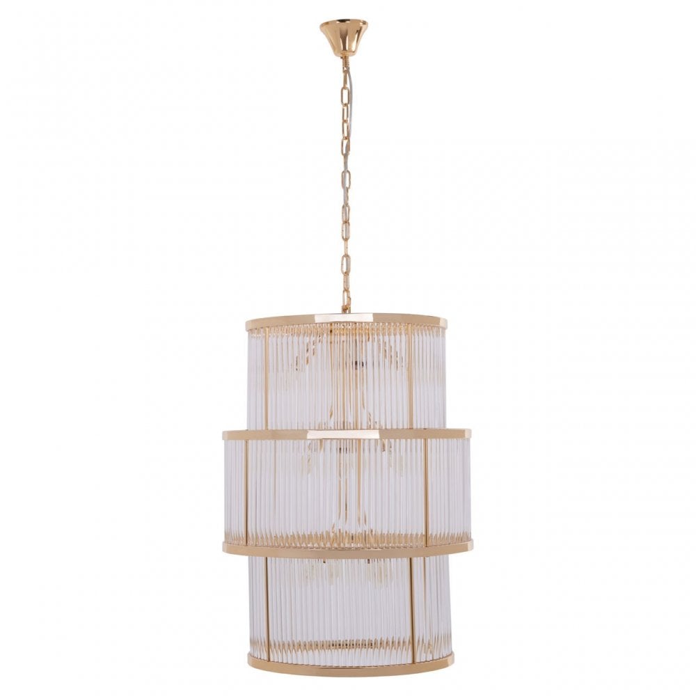 Salasco 3 Tier Gold Finish Glass Chandelier, Gold