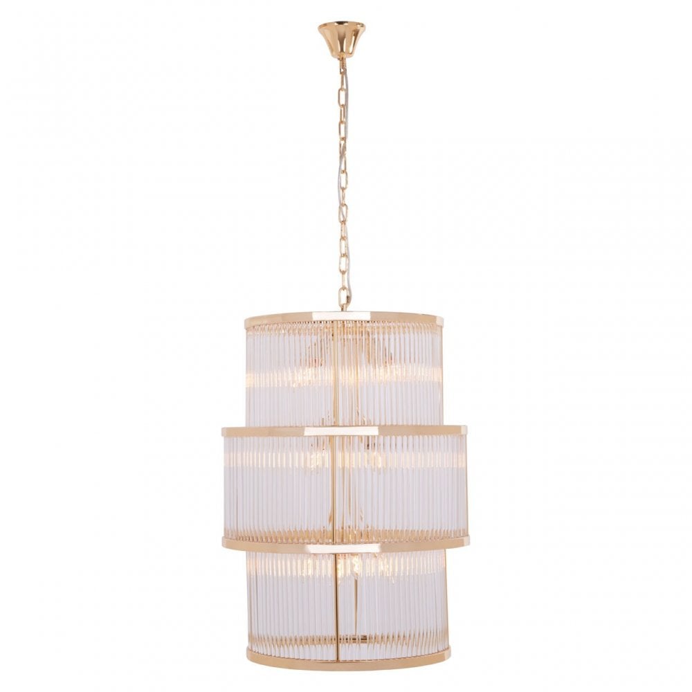 Salasco 3 Tier Gold Finish Glass Chandelier, Gold
