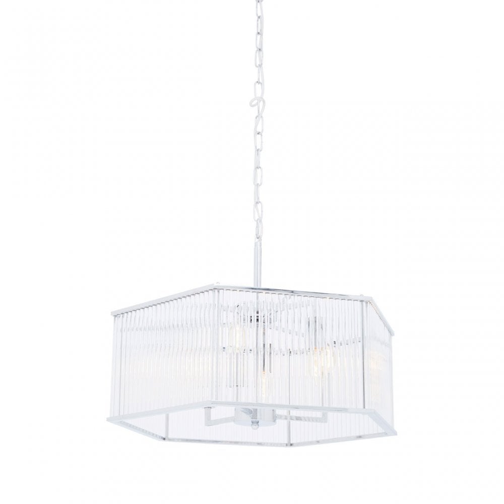 Lerci 6 Light Hexagonal Chrome Pendant Light, Silver