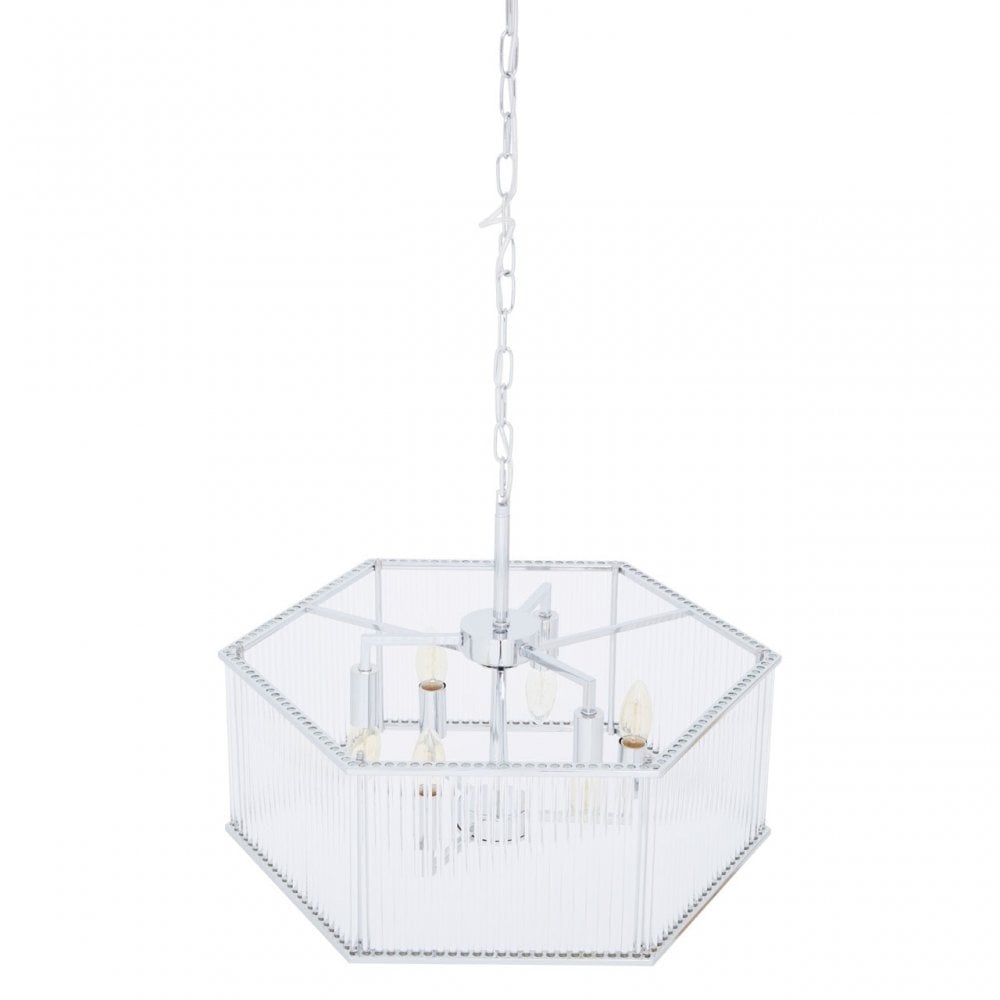 Lerci 6 Light Hexagonal Chrome Pendant Light, Silver