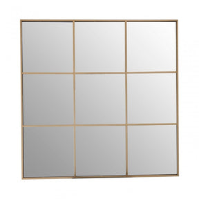 Grid Wall Mirror With Gold Finish Frame, Gold