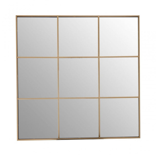 Grid Wall Mirror With Gold Finish Frame, Gold