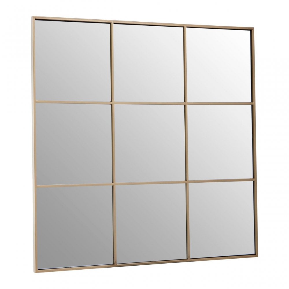 Grid Wall Mirror With Gold Finish Frame, Gold